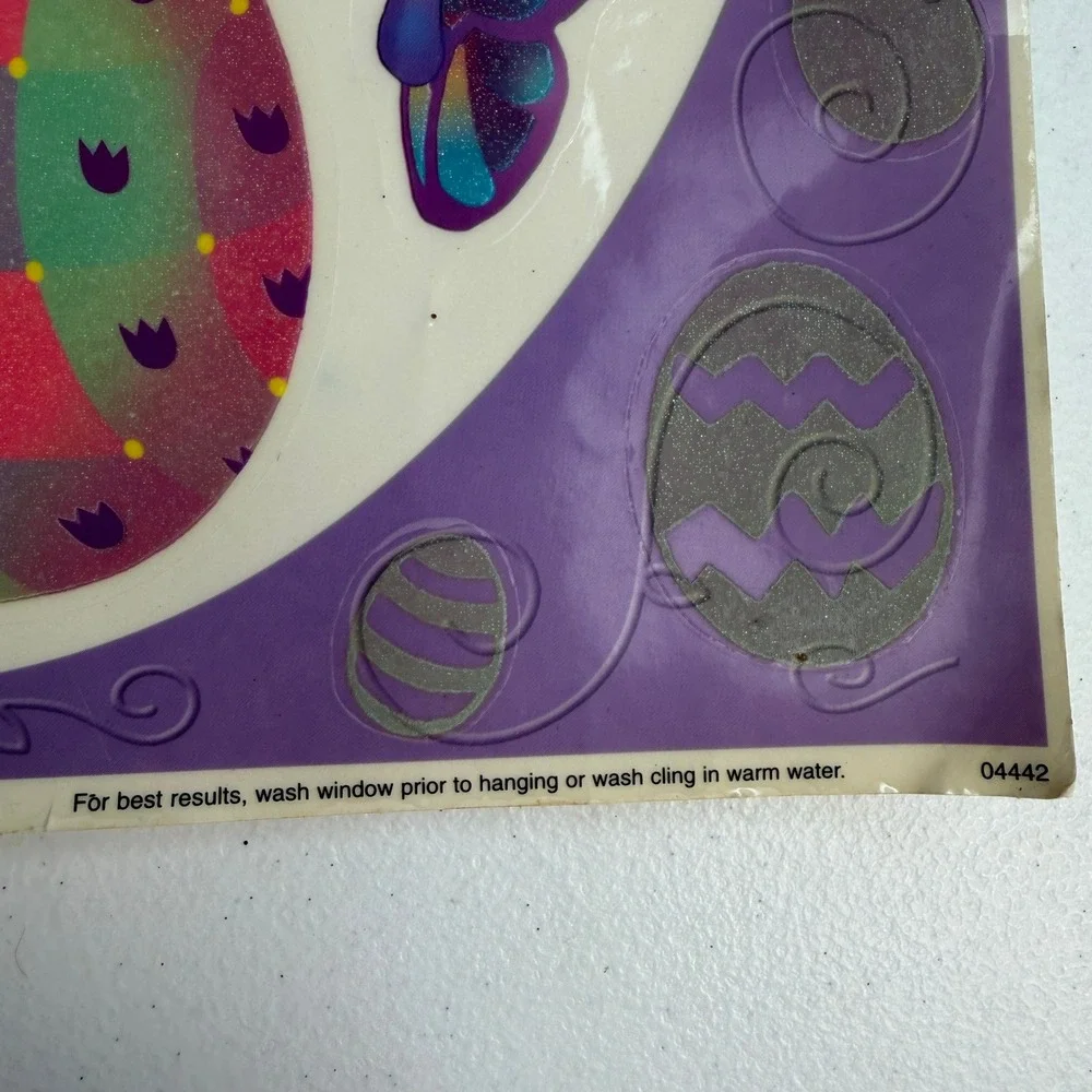 Vintage 2000 2002 Classic Window‎ Glitter Clings 2pc Easter Eggs Bunny Reusable